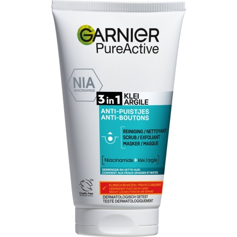 6x Garnier PureActive 3-in-1 Gezichtsreiniging met Klei 150 ml