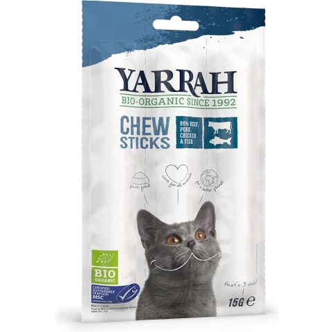 25x Yarrah Bio Kauwstaafjes Kat Vis 3 stuks