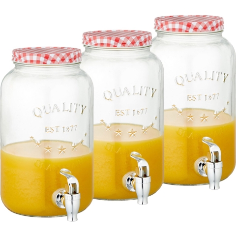 Set van 3x stuks glazen drankdispensers/limonadetap met rood/wit geblokte dop 3,5 liter -