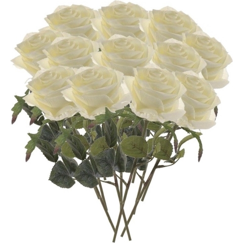 Kunstbloem roos Simone wit 45 cm 12 stuks -