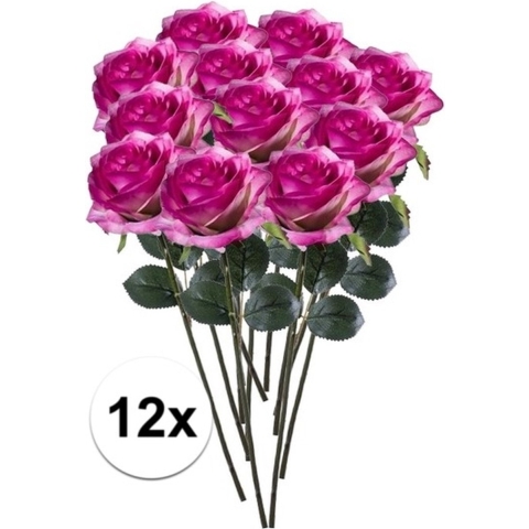 12x Paars/roze rozen Simone kunstbloemen 45 cm -