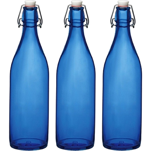 Bormioli rocco set van 6x stuks weckflessen blauw beugeldop glas van 1 liter -