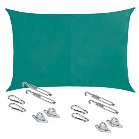 Schaduwdoek/zonnescherm Curacao rechthoekig mint groen 3 x 4 meter met ophanghaken -