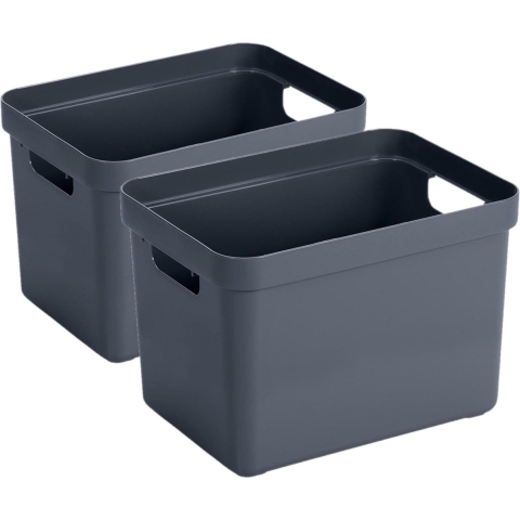 8x stuks donkerblauwe opbergboxen/opbergmanden 18 liter kunststof -