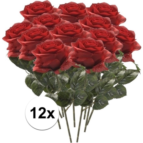 Kunstbloem roos Simone rood 45 cm 12 stuks -