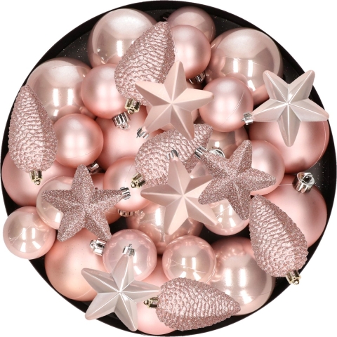 Kerstversiering kunststof kerstballen lichtroze 6-8-10 cm pakket van 68x stuks -