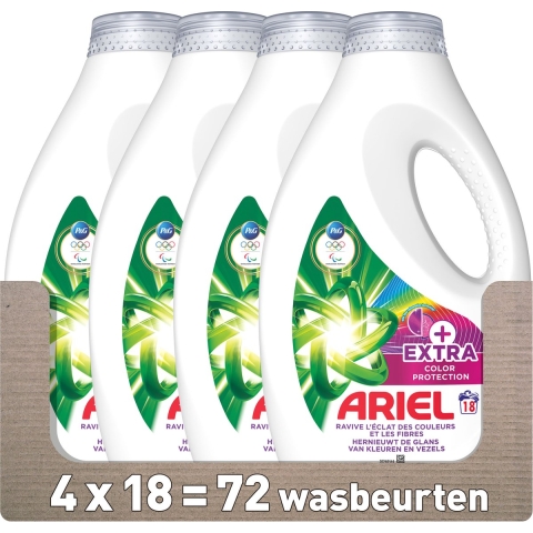 4x Ariel Vloeibaar Wasmiddel Extra Color Care 18 Wasbeurten 810 ml