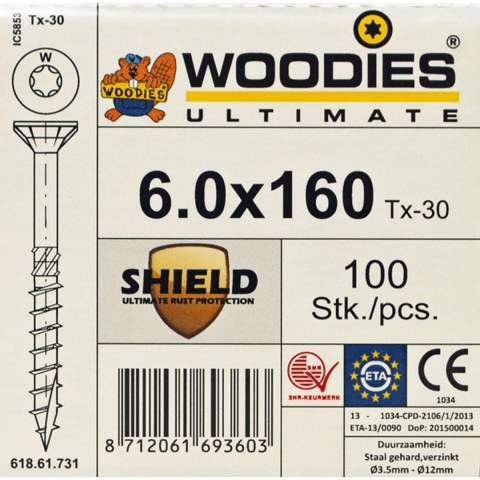 Ultimate 6.0x160/70 platverzonken kop T-30 shield - Woodies