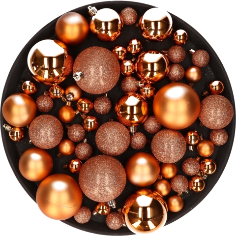 Kerstversiering set kerstballen koper 6 - 8 - 10 cm - pakket van 62x stuks -