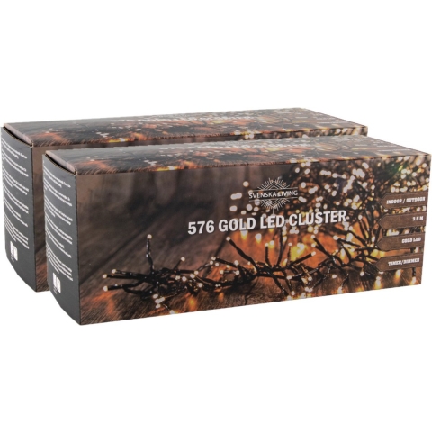 Set van 2x stuks clusterverlichting goud 576 lampjes 350 cm -