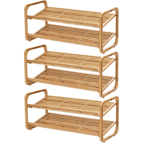 Schoenenrekken - 3 stuks - bamboe hout - stapelbaar - 74 x 33 x 33 cm -