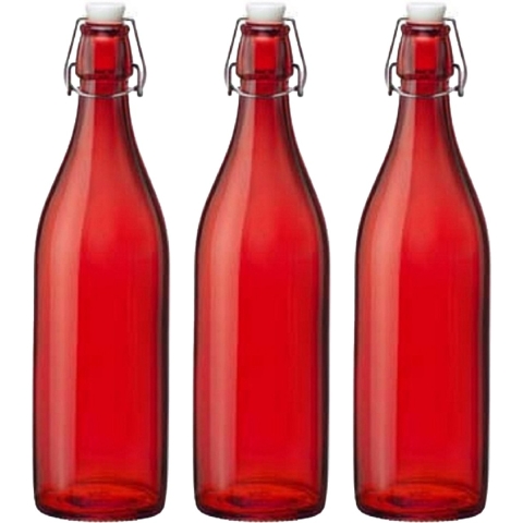 Bormioli rocco set van 6x stuks weckflessen rood beugeldop glas van 1 liter -