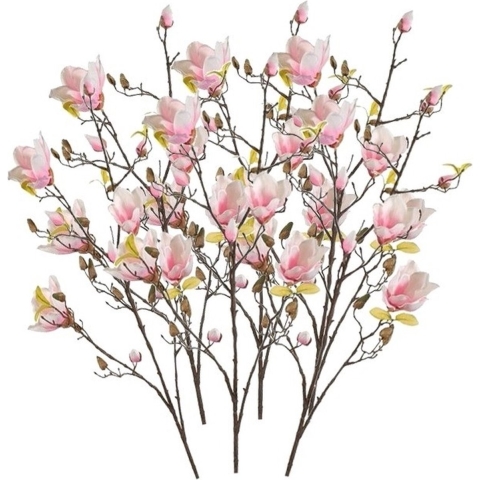 6x Roze Magnolia kunstbloemen tak 105 cm -