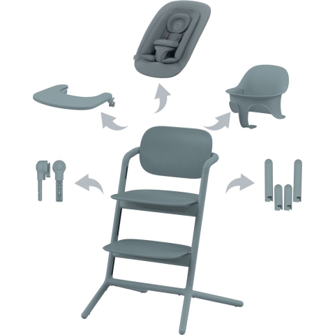 Kinderstoel Cybex Lemo 4-in-1 Stone Blue/Mid Blue met Newbornset + Babyset + Eetblad&Accessoires