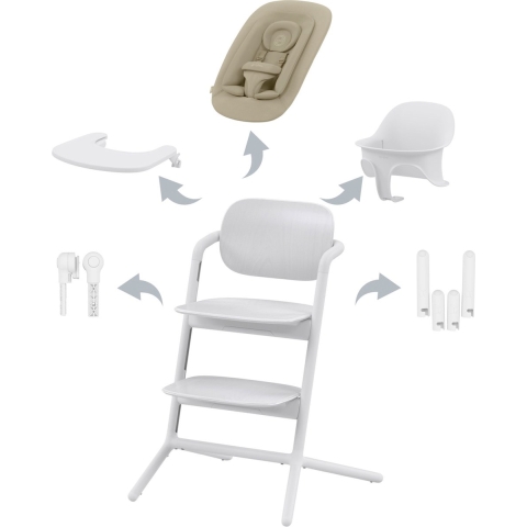 Kinderstoel Cybex Lemo 4-in-1 All White/White met Newbornset + Babyset + Eetblad&Accessoires