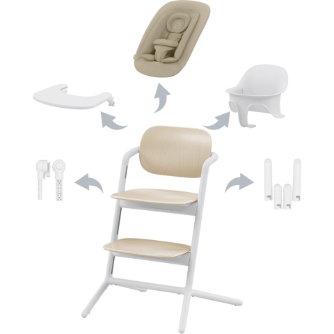 Kinderstoel Cybex Lemo 4-in-1 Sand White/White met Newbornset + Babyset + Eetblad&Accessoires