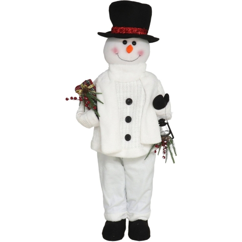 Sneeuwpop decoratie figuur/beeld - 95 cm - met LED verlichting en muziek - kunststof -