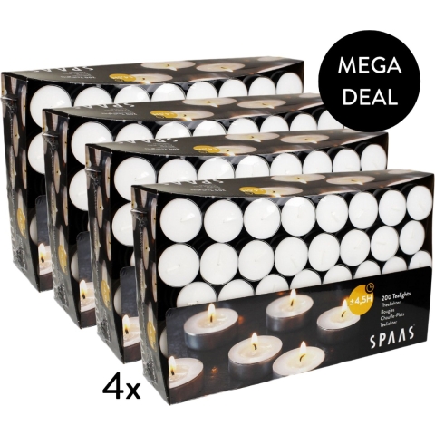 4x SPAAS Theelichten Wit 4,5 Branduren 200 stuks