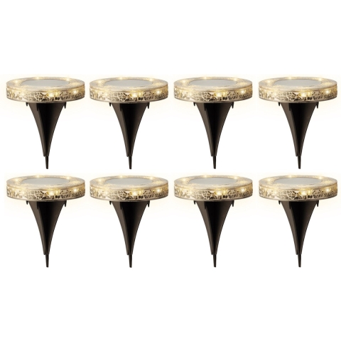 Grondspots solar tuinverlichting - 8x - mozaiek - grijs - D12 x H13 cm - prikspot -