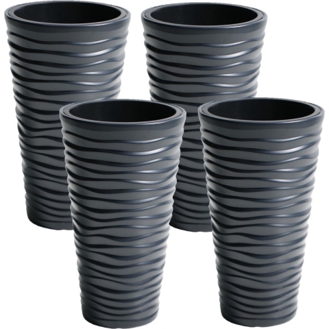 4x stuks kunststof Sand bloempot/plantenpot met binnenpot antraciet 35 x 62 cm -