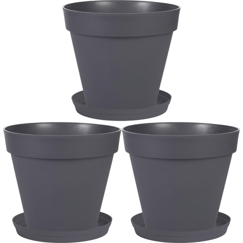 Set van 3x stuks bloempotten Toscane kunststof antraciet D30 x H26 cm inclusief onderschalen D23 cm -