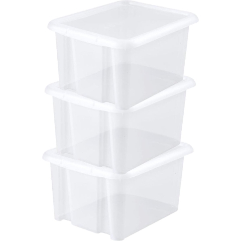 6x stuks kunststof opbergboxen/opbergdozen wit transparant L44 x B36 x H25 cm stapelbaar -