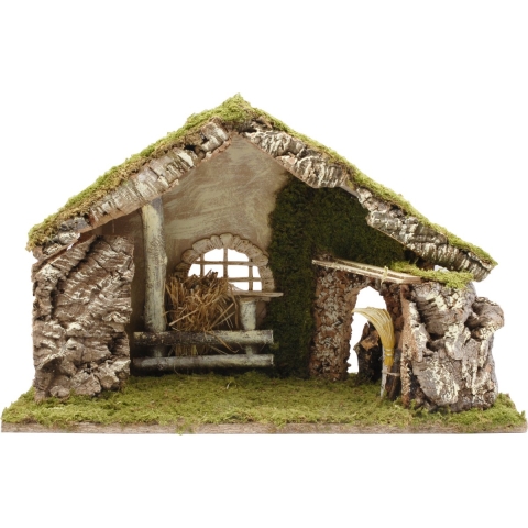 Lege kerststal - zonder beelden/figuren -L50 x B21 x H32 cm -hout/mos -