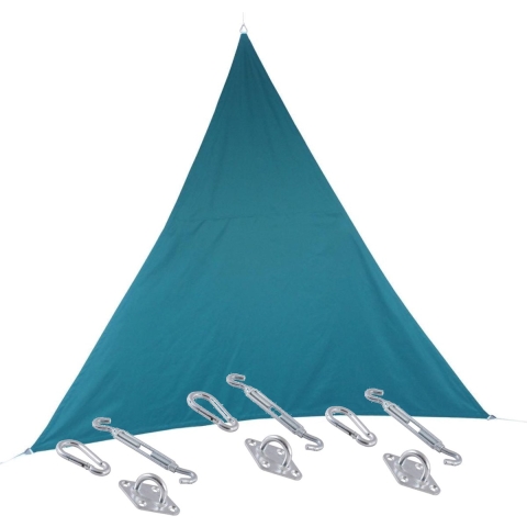 Premium kwaliteit schaduwdoek/zonnescherm Shae driehoek blauw 3 x 3 x 3 meter met ophanghaken -