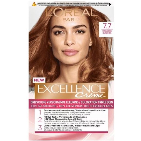 3x L'Oréal Excellence Crème Permanente Crèmekleuring 7.7 Honingbruin
