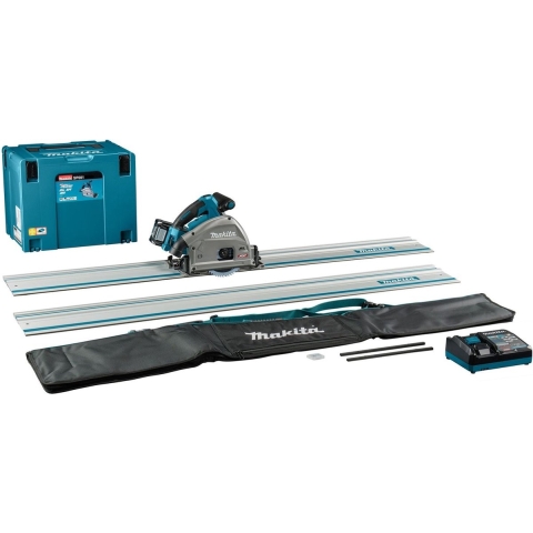 Makita SP001GM103 | 40 V Max Invalcirkelzaag | 165 mm | 4,0 Ah accu | snellader | in Mbox | met AWS zender | geleiderail (2 st) | 1500 mm |