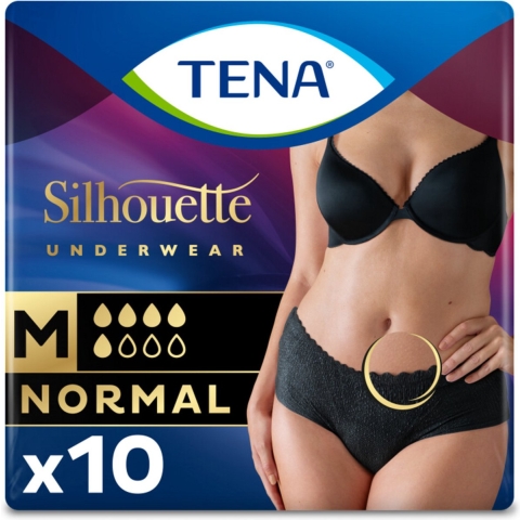 6x TENA Pants Silhouette Normal Zwart Lage Taille Medium 9 stuks