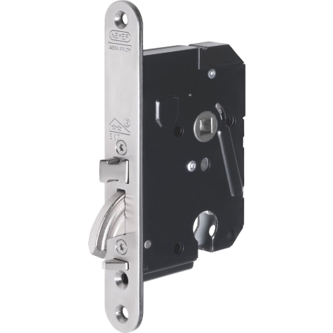 Nemef 4109/18 Veiligheidsdeurslot | zelfvergrendelend | SKG** | DM50mm | krukgat 8mm | voorplaat RVS 25x174mm afgerond zamac dagschoot | staal