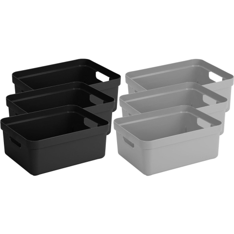 Set van 8x stuks opbergboxen/opbergmanden 24 liter kunststof zwart en grijs -
