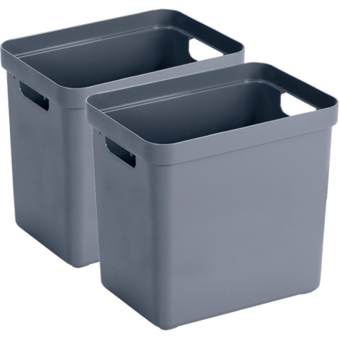 4x stuks donkerblauwe opbergboxen/opbergmanden 25 liter kunststof -