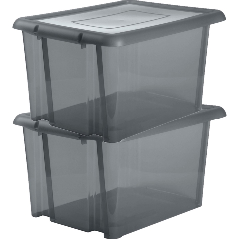8x stuks kunststof opbergboxen/opbergdozen grijs transparant L65 x B50 x H36 cm stapelbaar -