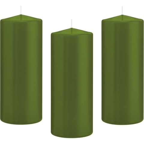 12x Olijfgroene cilinderkaarsen/stompkaarsen 8 x 20 cm 119 branduren -