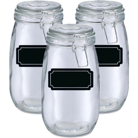 Weckpotten/inmaakpotten - 6x - 1.4L - glas - met beugelsluiting - incl. etiketten -