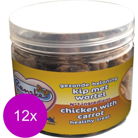12x Renske Gezonde Beloning Kat Hartjes Kip&Wortel 100 gr
