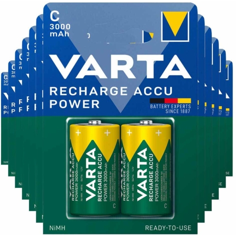 12x Varta Recharge Accu Power Oplaadbare Batterijen C 3000mAh 2 stuks