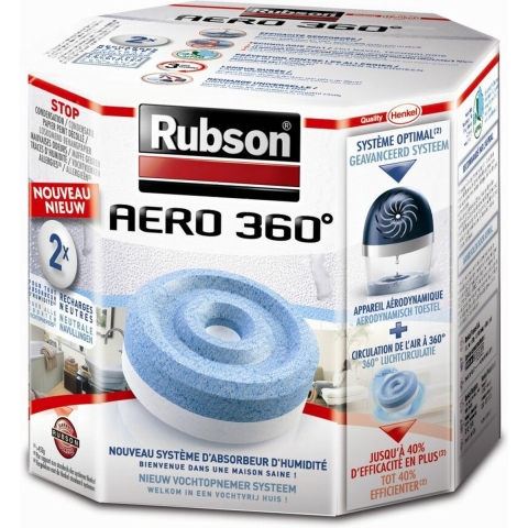12x Rubson Vochtopnemer AERO 360 Navulling 2x 450 gr