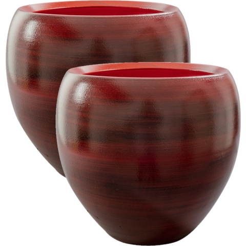 2x stuks plantenpot/bloempot in een strakke Modern design look wijnrood Dia 33 cm en Hoogte 28 cm -