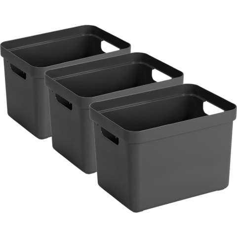 6x stuks antraciet opbergboxen/opbergmanden 18 liter kunststof -