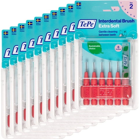 10x TePe Ragers Extra Zacht 0,5 mm Lichtrood 6 stuks