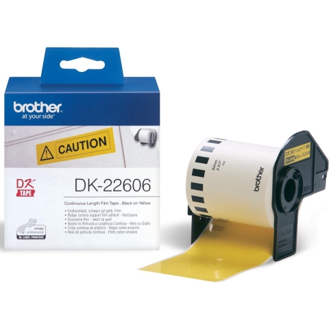 Brother DK-22606 Rol met etiketten 62 mm x 15.24 m Folie Geel 1 stuk(s) Permanent hechtend DK22606 Universele etiketten
