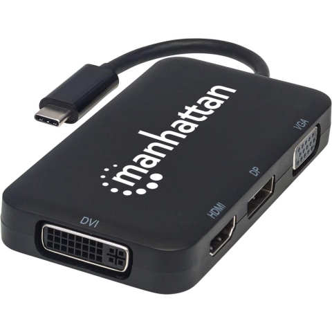 Manhattan 152600 USB Adapter [1x USB-C stekker - 1x DVI-bus 24+5-polig, DisplayPort bus, HDMI-bus, VGA-bus] Zwart 8.00 cm