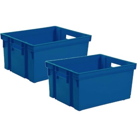 10x stuks kunststof opbergkratten stapelbaar donkerblauw L44 x B35 x H24 cm -