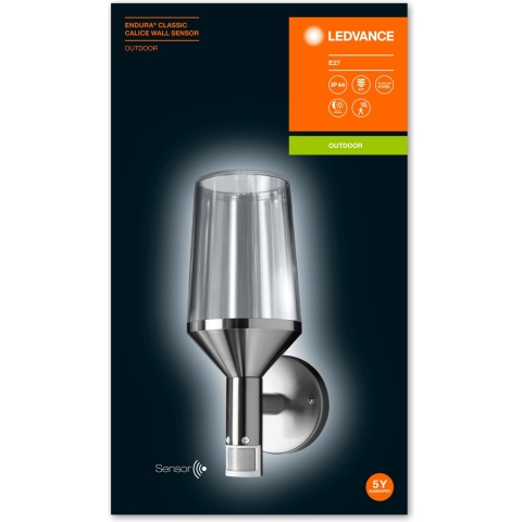 LEDVANCE Endura Classic Calice Sensor 4058075477971 Buitenlamp met bewegingsmelder (wand) LED E27 RVS, Transparant, Glas