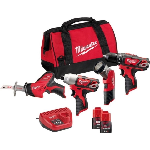 Milwaukee M12 BPP4A-202B Powerpack (M12 BDD + M12 BID + C12 HZ + C12 T + 2 x 2,0 Ah accu + 30 min. lader + contractor bag) - 4933441240