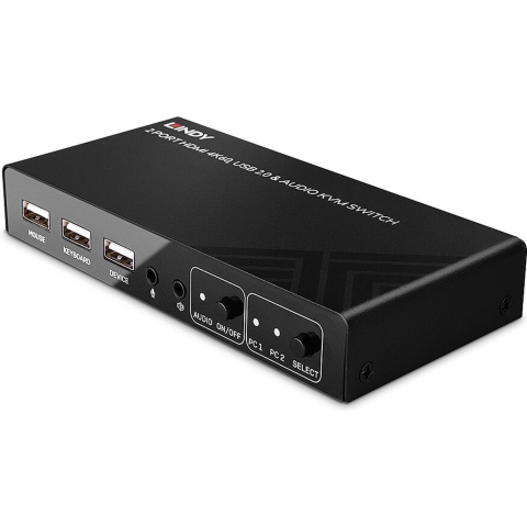LINDY 2 Port KVM Switch HDMI 4K60, USB 2.0 & Audio KVM-switch 2 poorten HDMI 4096 x 2160 Pixel