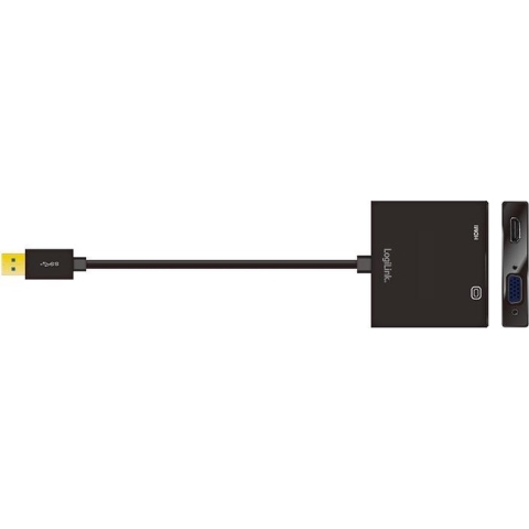 LogiLink UA0234 USB / VGA / HDMI Adapter [1x USB 3.2 Gen 1 stekker A (USB 3.0) - 1x VGA-bus, HDMI-bus] Zwart 10.00 cm